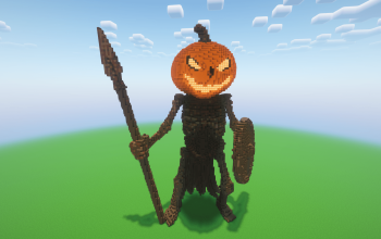 Minecraft Halloween Pumpkin Skeleton Statue