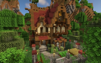 Wood Elven Fantasy Survival House - (Java/Bedrock + Schematic)