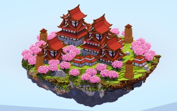 Japanese Floating Island Red Castles Version