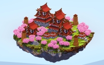 Japanese Floating Island Red Castles Version