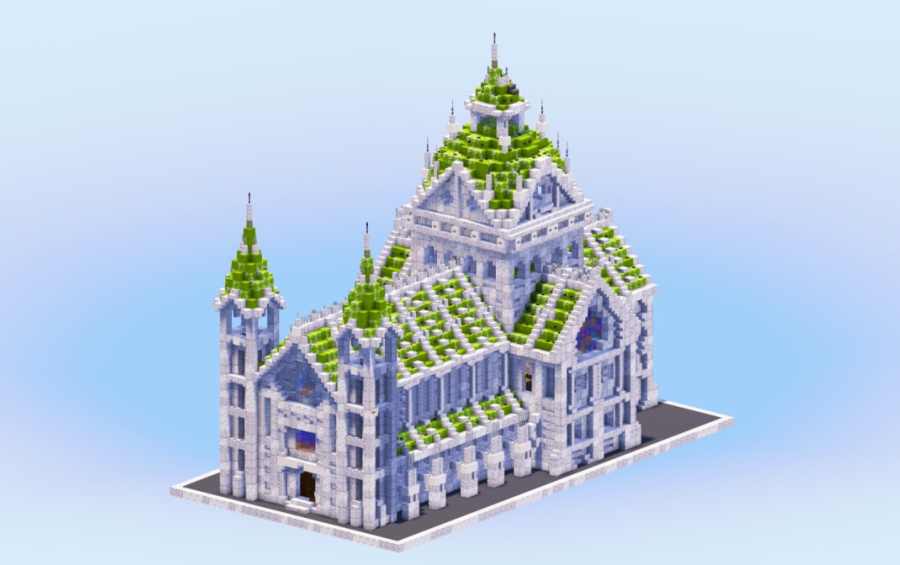Compact White and Green Cathedral | Minecraft Temple #29434