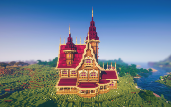 🏰 Crimson Spire Estate | Elegant Medieval Manor with Towering Scarlet Roofs
