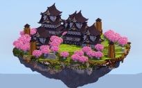 Japanese Floating Island with Black and White Castles