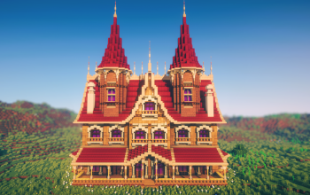 🏰 Crimson Twinspire Manor | Symmetrical Medieval Mansion with Twin Towers
