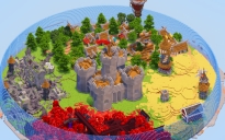 Four Biomes City Fully Built 250x250 Blocks Map, Nether, Wheat Field, Medieval Village, Ruined and Dark Biome with statues and a Church, Big Medieval Castle