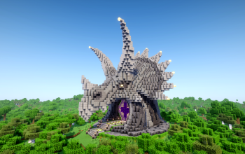 Minecraft Triceratops Dinosaur Nether Portal Statue Free (Schematic and Map)