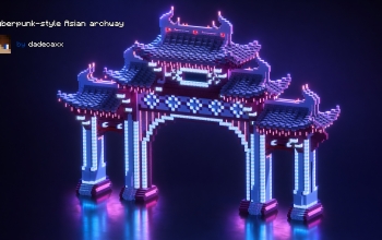 Cyberpunk-style Asian archway