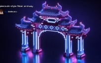 Cyberpunk-style Asian archway