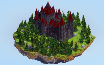 Dark Red Gothic Cathedral on Floating Island