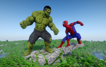 Minecraft Hulk vs Spider-Man Statue