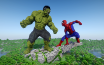 Minecraft Hulk vs Spider-Man Statue