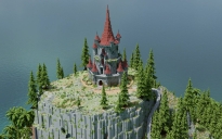 Red Medieval Castle with Palms